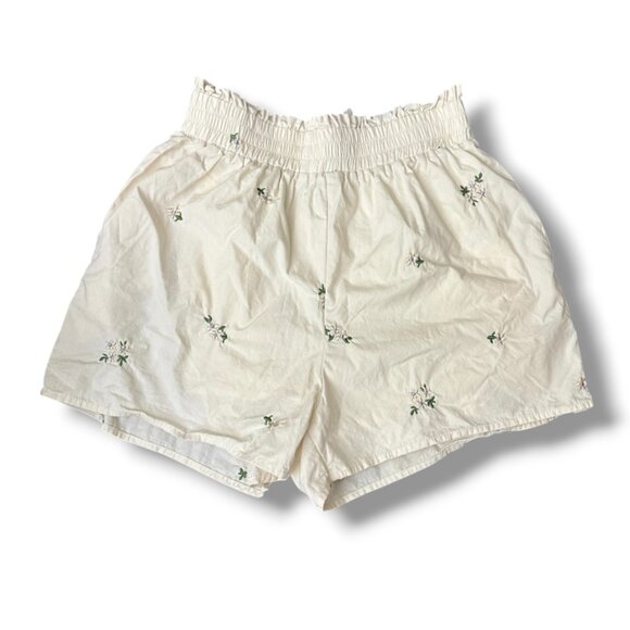 In February Pants - In February Pastel Yellow Floral Embroidered High Waist Shorts Womens Size Small
